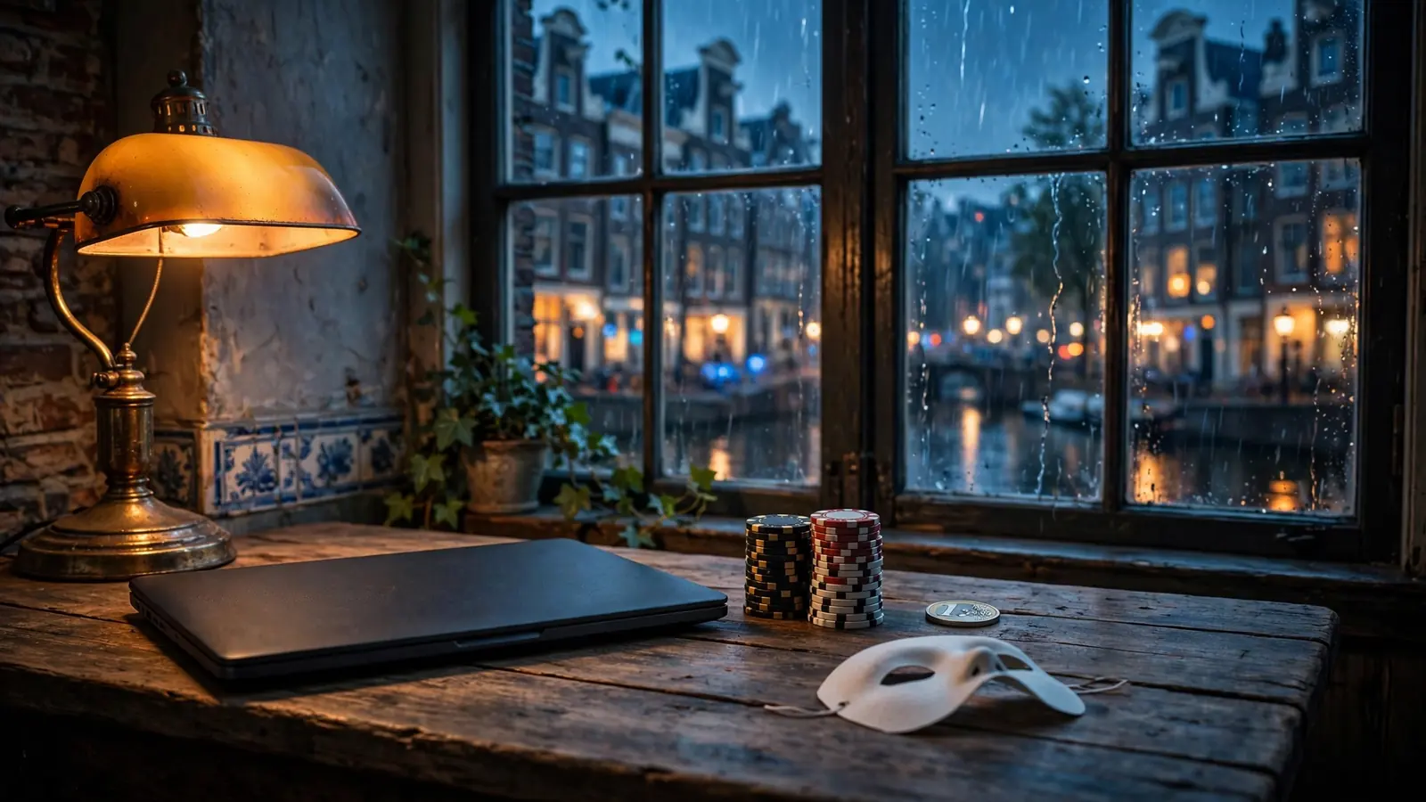 Anoniem online casino spel in een sfeervol Amsterlands interieur